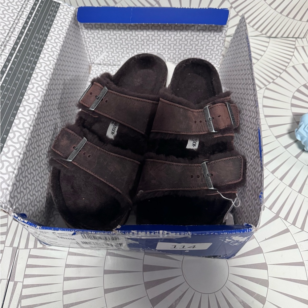 Birkenstock Arizona Shearling sandals in Habana Oiled Leather New In Box Size 42 - Picture 6 of 7